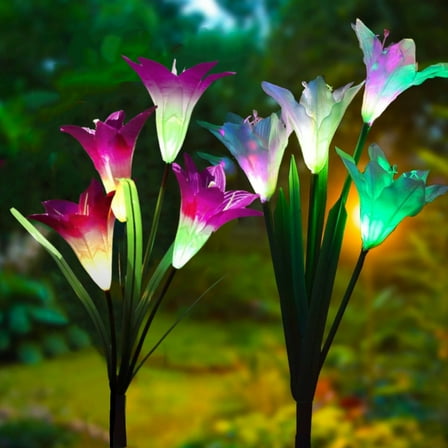 2 Pack Solar Flowers Light Outdoor Waterproof,7 Color Changing LED Flowers Outdoor Solar, Solar Flowers Lamp, Light for Patio Yard Garden Party Wedding Holiday Decoration, Gift for Mom Women