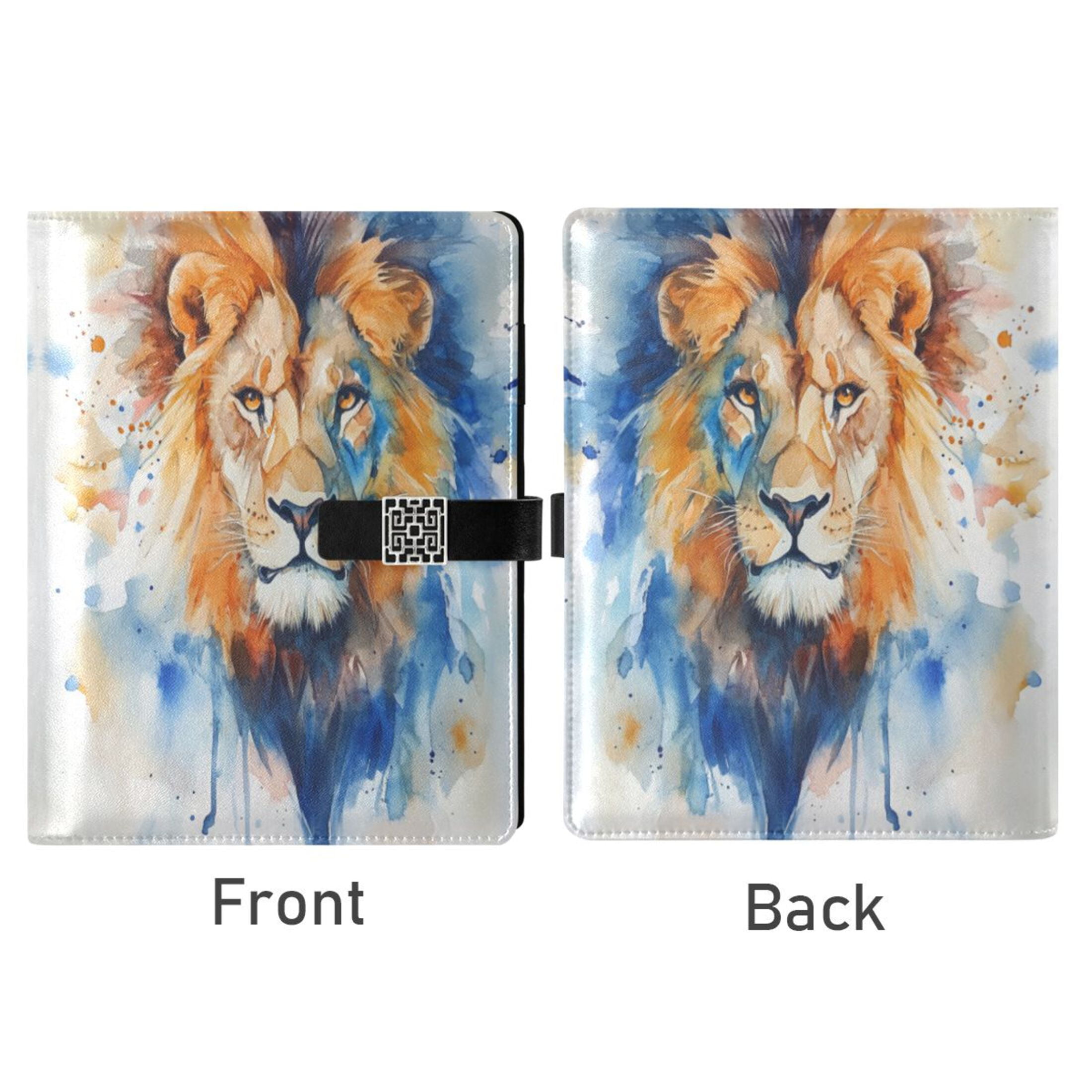 Leather Planner Leather Notebook Notebook Journal Binder Design Pen Pocket Design Convenient for Storage Watercolor Lion