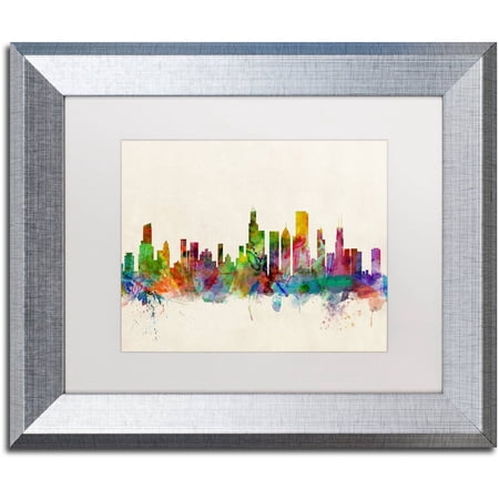 Trademark Fine Art "Chicago Illinois" Canvas Art by Michael Tompsett White Matte, Silver Frame