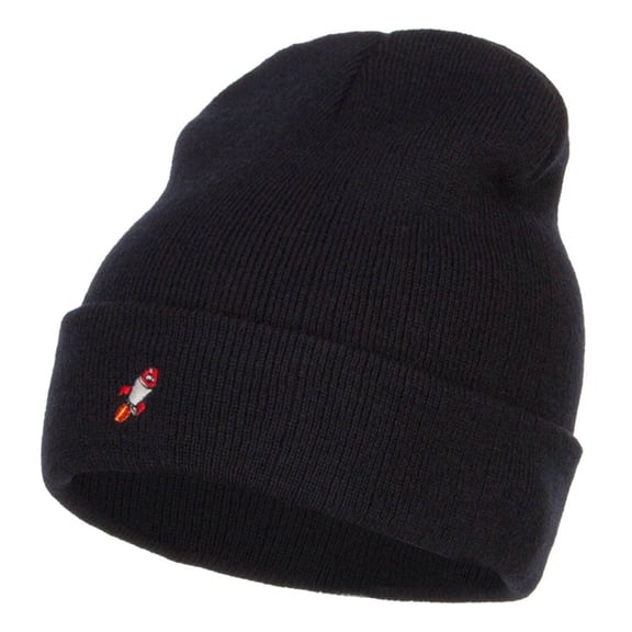 Mini Rocket Embroidered Long Beanie - Navy OSFM