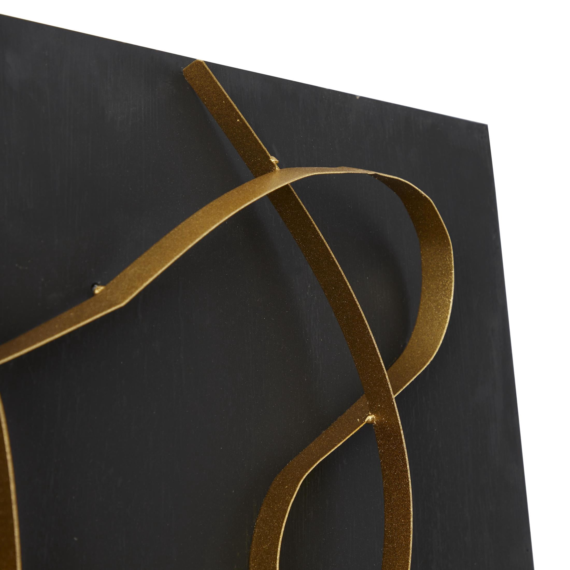CosmoLiving by Cosmopolitan Black Wood Abstract Wall Decor with Gold Metal Loop Design