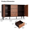 thumbnail image 2 of Luku 51" Mid-Century Modern Sideboard Buffet Cabinet, Large Credenza Storage with 3 Drawers, Doors & Shelves, Walnut Finish, Robot Vacuum Friendly, Anti-Tip Safety, 2 of 7