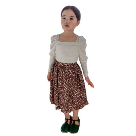 

Bullpiano Toddler Girls Casual Long Sleeve T-shirt Blouse Kids Square Neck Slim Tops Tees 1-5T