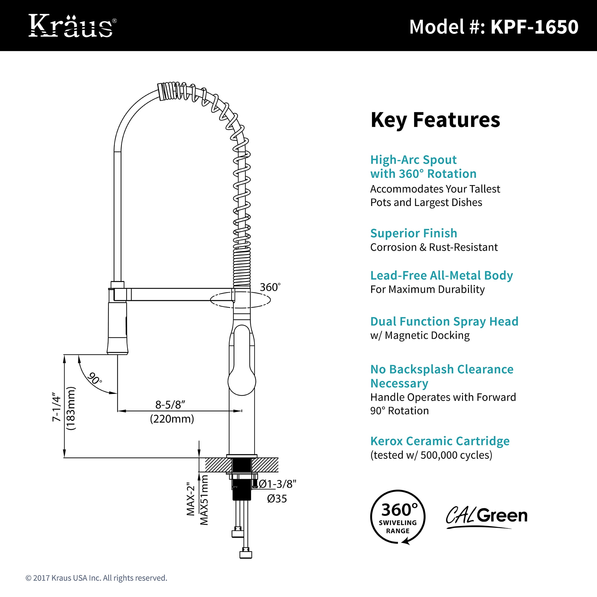 Kraus KHF200-30-1650-41 Kitchen Combo 29-3/4" Farmhouse Single Basin 16 Gauge Stainless