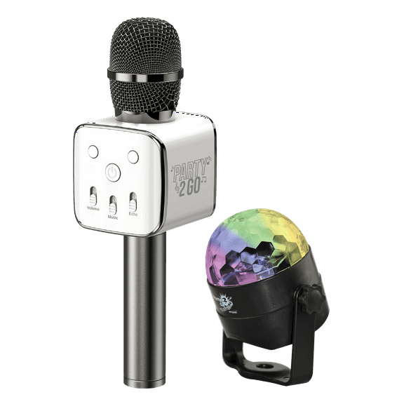 Black Party2Go Bluetooth Karaoke Microphone and Disco Ball Set (P2G-Black)