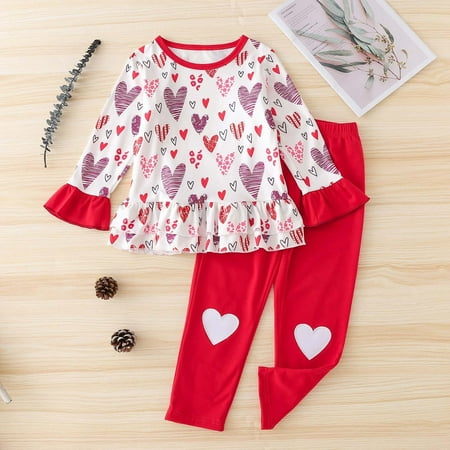 

Leutsin Spring Autumn Baby Girls Valentine s Day Long Sleeve Shirt Top Love Printed Trousers Suit