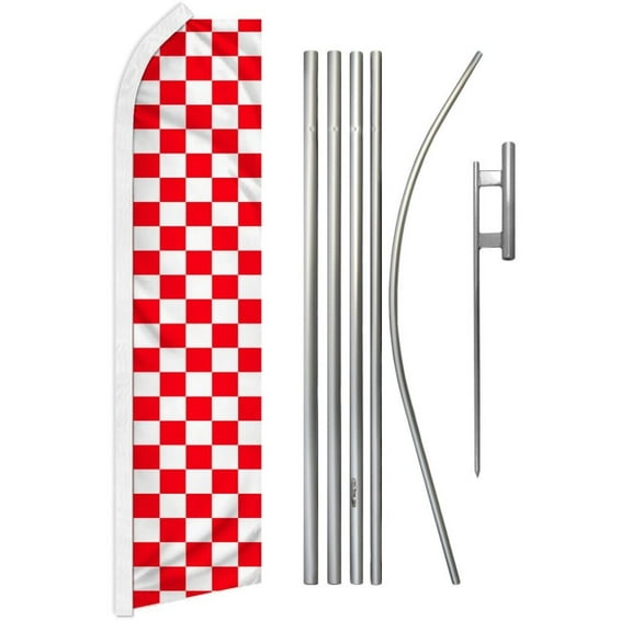 Red & White Checkered Super Flag & Pole Kit