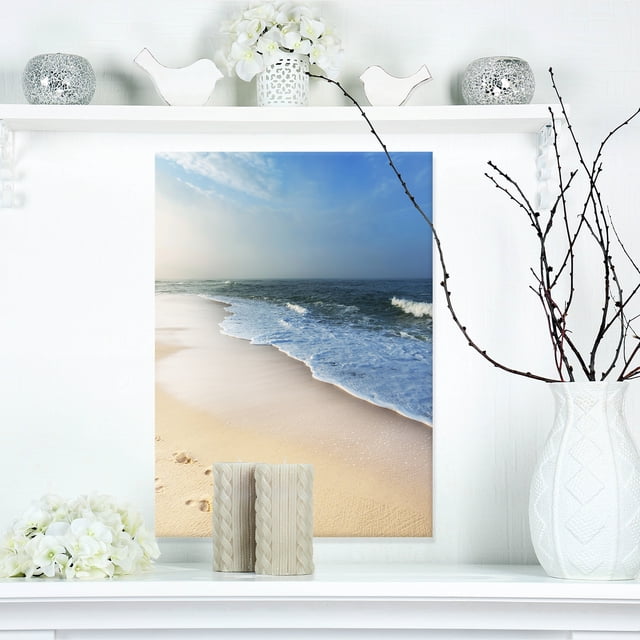 Clam Tropical Beach with Footprints - Large Seashore Canvas Print