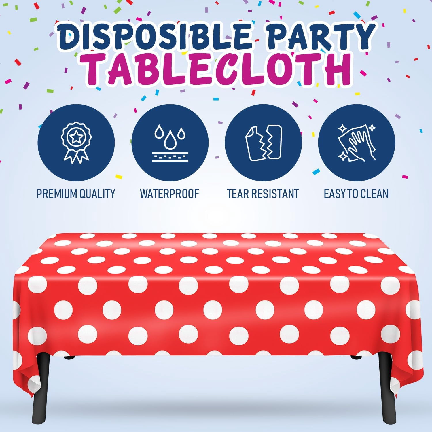 RED with White Polka Dot Plastic Disposable Tablecloth Roll - Rectangle Table Covering Roll for Birthday Party, Baby Shower, Mickey Minnie Theme, Holiday Decor, Wedding [Fits10-12 Tables]