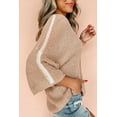 thumbnail image 3 of Women's Light French Beige Contrast Striped 3/4 Sleeve Crew Neck Sweater - [ZhiHiMeRi] | (US 20-22)2XL, 3 of 12