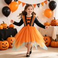 thumbnail image 2 of Ruyang Girls Halloween Dress Cute Print Long Sleeve Tulle Dress Crew Neck Irregular Hem Dress Up Outfit for Holiday Party, 2 of 5