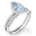 thumbnail image 4 of JeenMata Art Deco 1.25 Carat Pear Cut Created Aquamarine and Moissanite Wedding Ring Set in 18k White Gold over Silver, 4 of 6