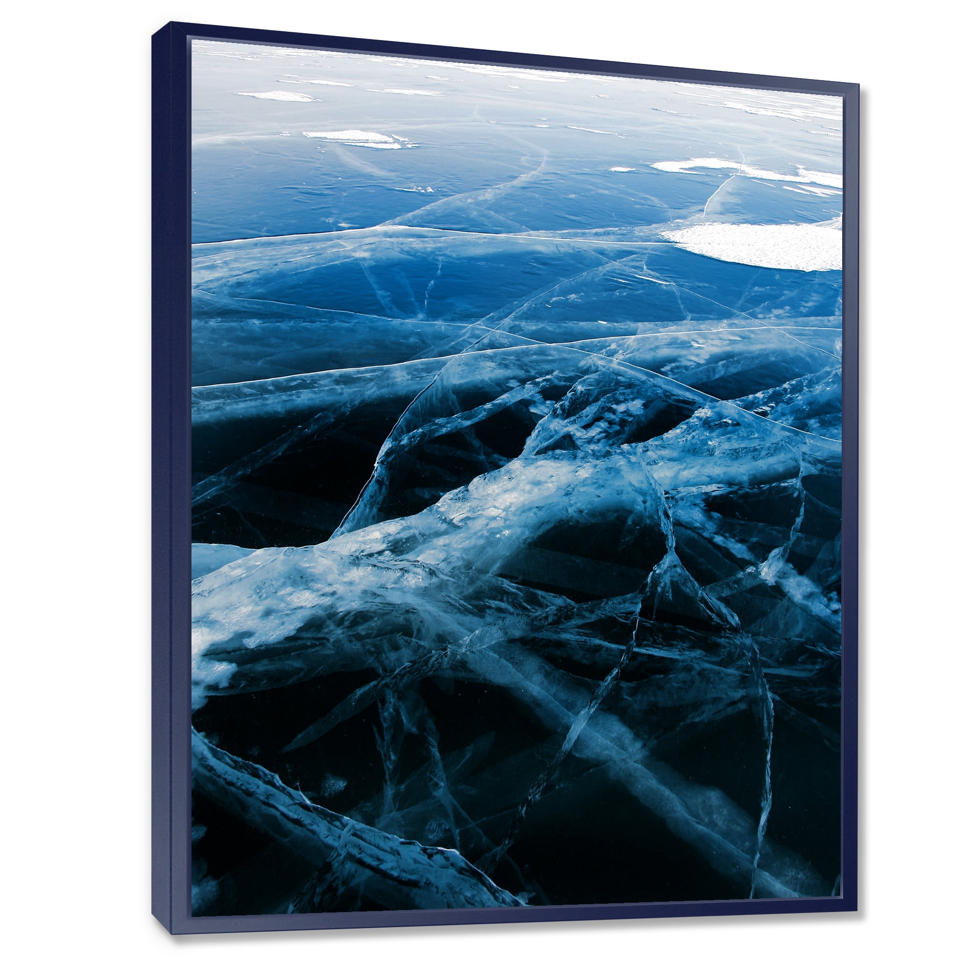 Designart 'White and Blue Ice Structure II' Modern Framed Canvas Wall Art Print