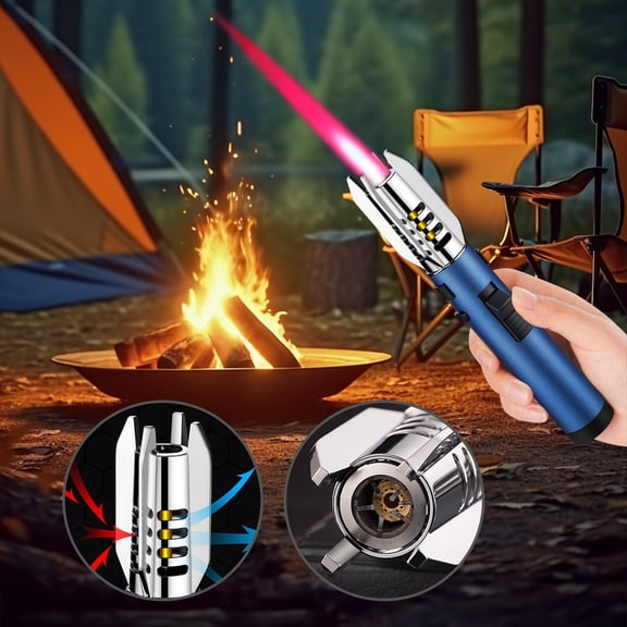 YIKA Metal Gas Lighter Windproof High Temperature Spitfire Household Kitchen High Temperature Welding Windproof Direct Lighter Inflatable Outd Blue