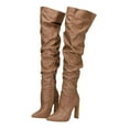 thumbnail image 4 of Slouchy Thigh High Boots for Women Sexy Leather Pointed Toe Pumps Heels Over The Knee Tall Boots with Zipper Brown, 4 of 7