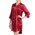 thumbnail image 3 of Defitshape Women's Silk Nightgown Satin Brides Night Shirt Soft Button Up Sleep Shirt Dress Sleepwear Short Collared 3/4 Sleeve Pj Bridesmaid Nightshirt Summer Housecoat Red Medium, 3 of 5