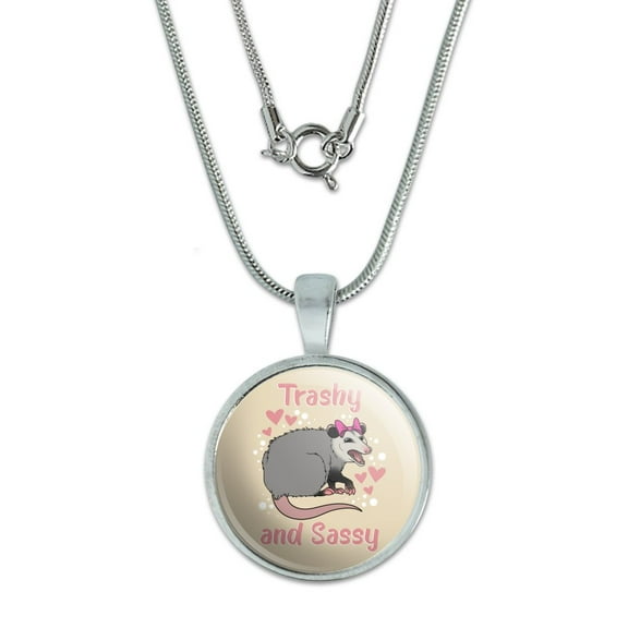 Trashy and Sassy Opossum Funny 0.75" Pendant with Sterling Silver Plated Chain