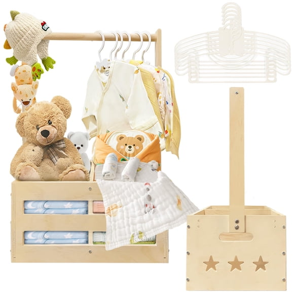 Cajón de madera para baby shower CDSDAS con perchas y separadores