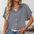 thumbnail image 5 of Plus Size Short Sleeve Shirts for Women, Xunlbb Women's Fashion Fashion Loose Short Sleeve Lapel Pocket Casual Striped Shirt(Navy,L), 5 of 7