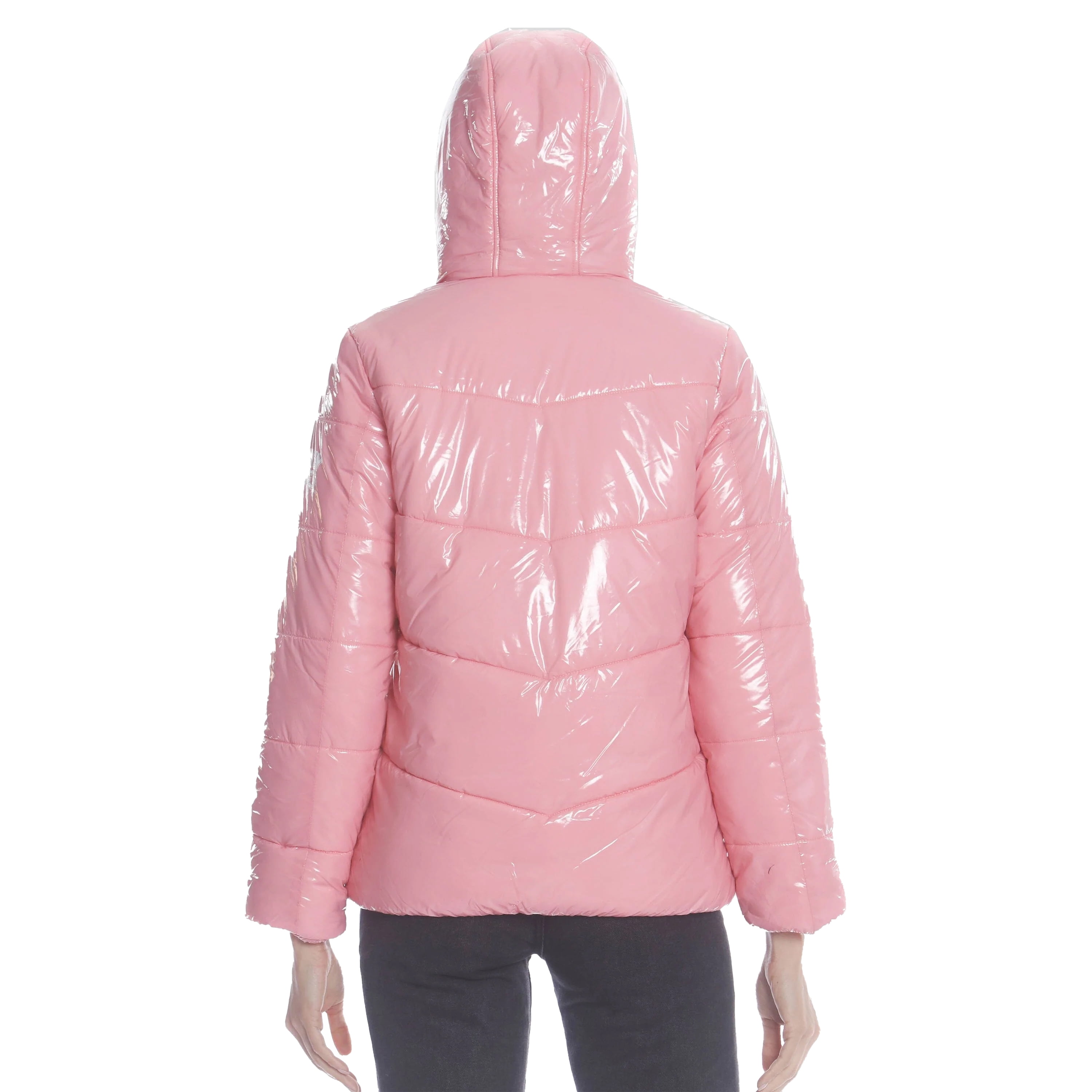 Members Only Womens Hi-Shine Chevron Quilt Puffer Jacket