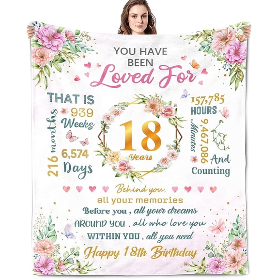 18th Birthday Gifts for Girls, 18 Year Old Girl Birthday Gifts, Best Birthday Gift for 18 Year Old Girls, Happy 18th Birthday''s Decorations for Girl Throw Blanket 60"x50"