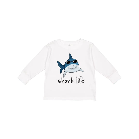 Inktastic Shark Life Fun Shark with Sunglasses Boys or Girls Long Sleeve Toddler T-Shirt