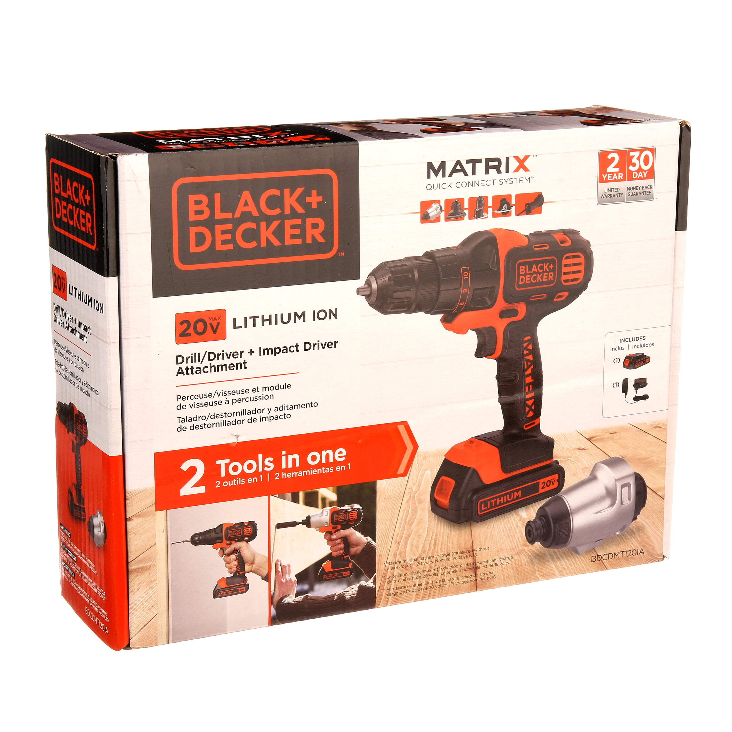 BLACK+DECKER 20V MAX Lithium-Ion Cordless Matrix Drill/Driver and Impact Kit  with 2 Attachments BDCDMT120IA - The Home Depot