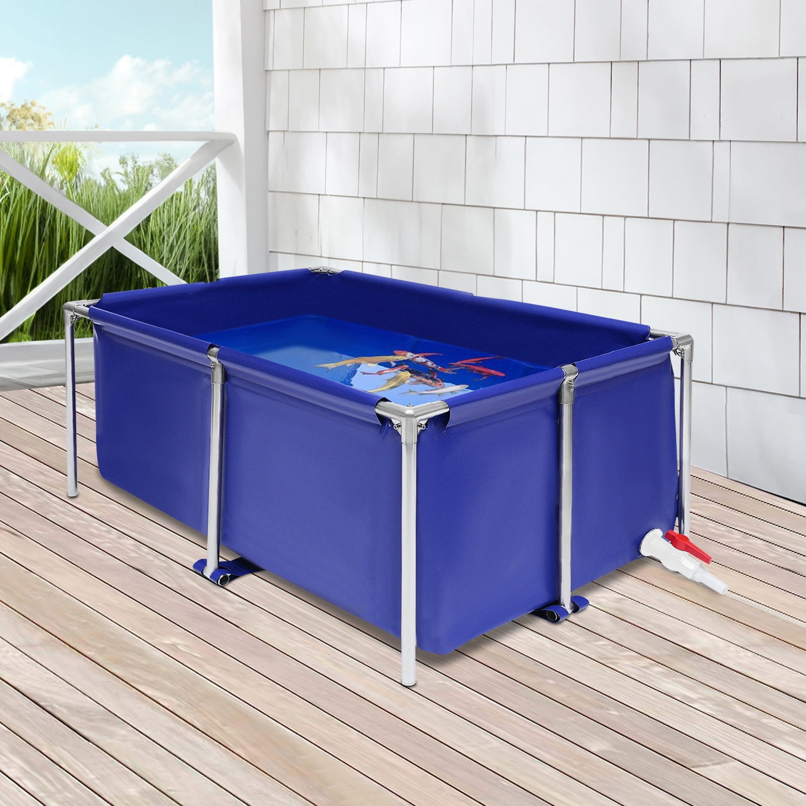 Miumaeov Canvas Fish Pond Pool,Fish Pond Liner,Durable Framed Above Ground Fish Pond Pool for Fish Farming, Aquatic Breeding & Backyard Water Gardens