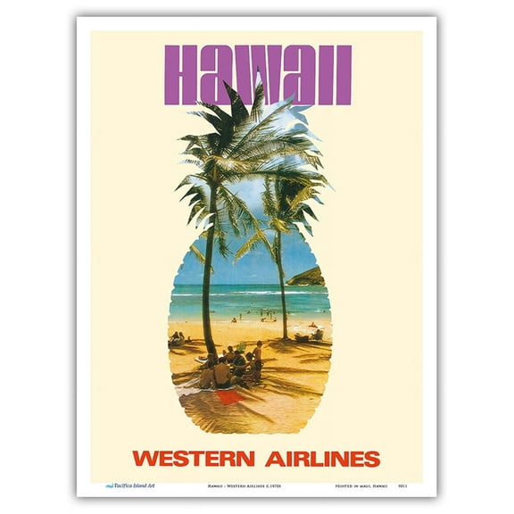 Hawaii - Western Airlines - Vintage Airline Travel Poster c.1970s - Master Art Print (Unframed) 9in x 12in