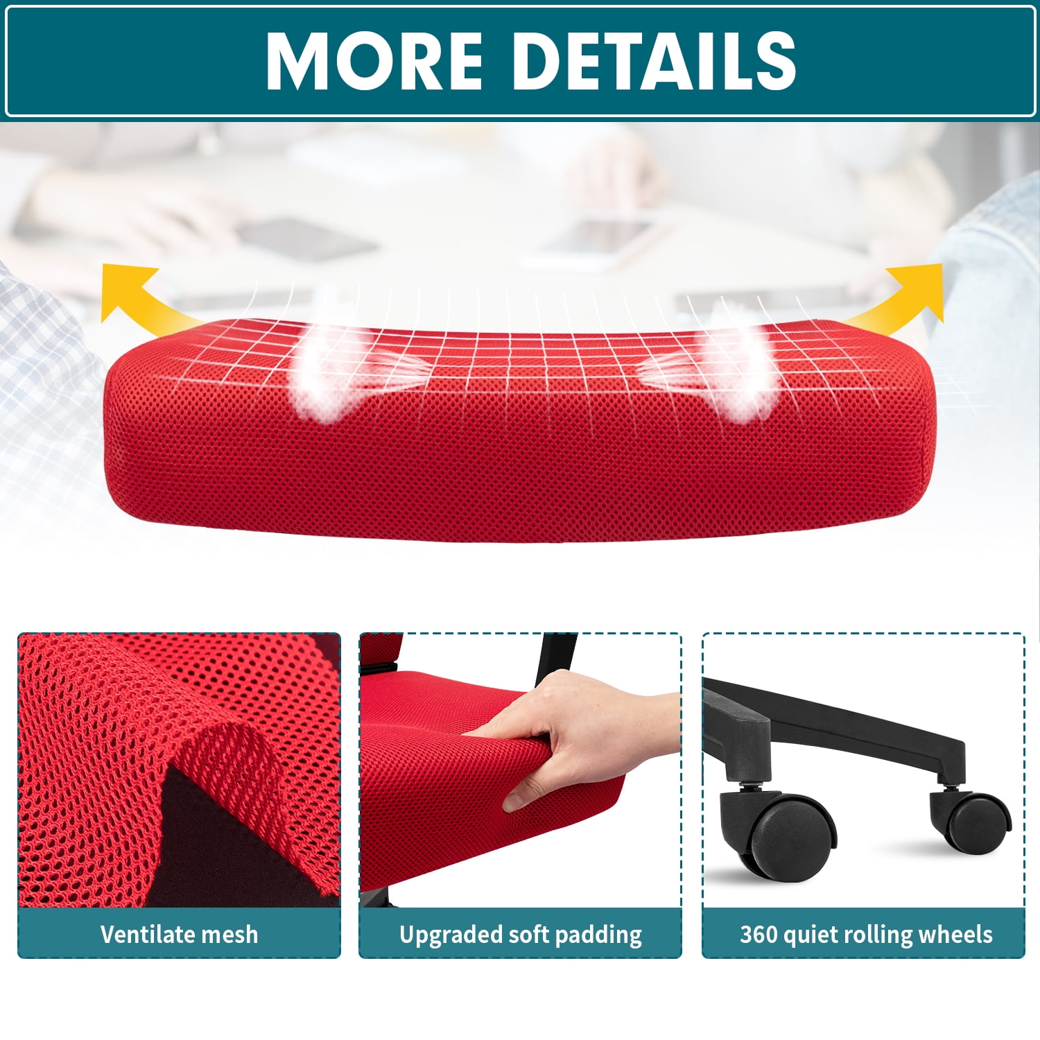 Lacoo Mid-Back Office Desk Chair Ergonomic Mesh Task Chair with Lumbar Support, Red