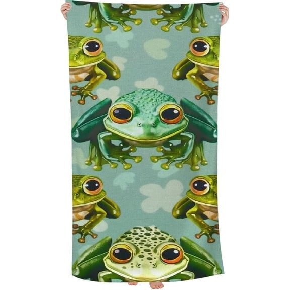 PHYHOO  Cute Frog Smile Print Beach Towel, Absorbent Quick Dry Swimming Yoga Beach Towels, Sand Free Microfiber Beach Towel 30x60in