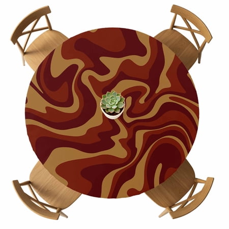 Round Fitted Tablecloth with Elastic Red Brown Spiral Swirl Tablecloths Waterproof Oil Proof Liquid Art Abstract Lines Table Cover for Kitchen Dinner Party Picnic Fits Tables up to 36 - 44 Diameter