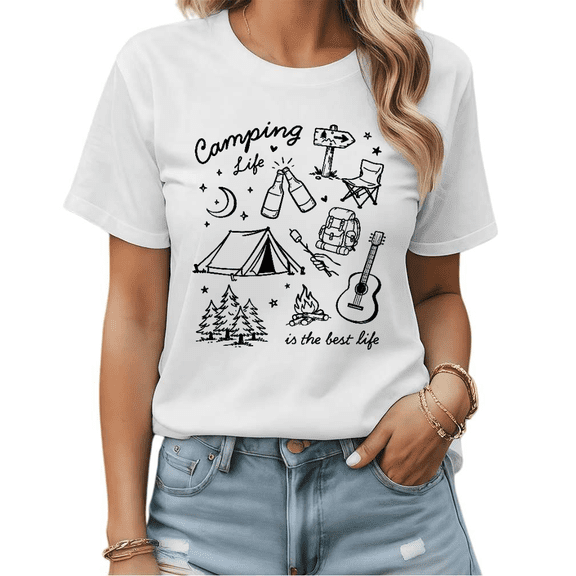 Vintage Camping Lover Gift Graphic Tees Womans T shirt Black White S-5XL Tops