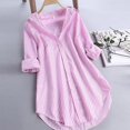 thumbnail image 2 of ZHAOCHENG Camisa de gran tamaño para mujer, elegante camisa de rayas con cuello en V, manga larga, rayas de gran tamaño, cuello vuelto, blusas con botones, blusas tipo túnica holgadas con dobladillo i, 2 of 3