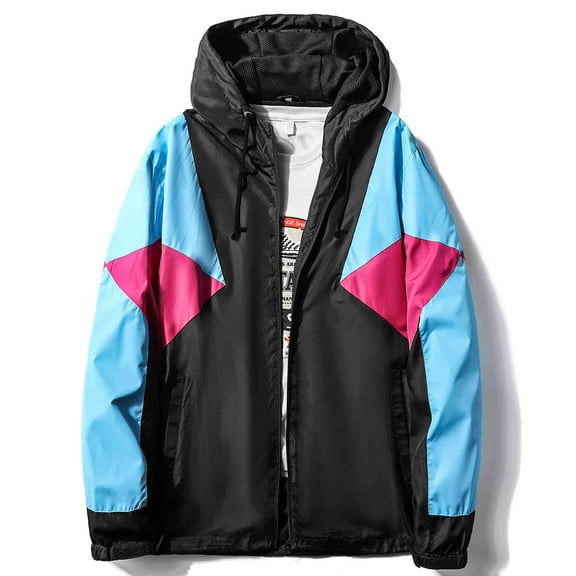 MADHERO Men's Windbreaker Jacket Water Resistant Lightweight Jacket Coat Black/Blue/Rose Size S