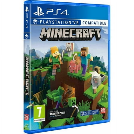 Sony Minecraft Bedrock Edition PlayStation 4, Cross-Platform Multiplayer, Creative and Survival Modes, VR Compatible, Starter Pack with 700 Minecoins