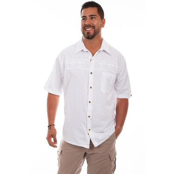 Scully Casual Shirt Mens S/S Embroidered Palm Tree 2XB White F0_5202