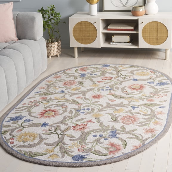 Safavieh Chelsea Baxter Bordered Wool Area Rug, Ivory, 4'6" x 6'6" Oval