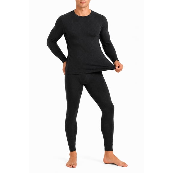SANMADROLA Mens Thermal Underwear Set, 2-Piece Long Johns Base Layer Top and Bottom, Warm Stretch Crew Neck Shirt and Leggings for Cold Weather, Skiing, Hunting, Outdoor Work