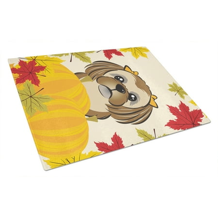 

Caroline s Treasures Chocolate Brown Shih Tzu Thanksgiving Glass Cutting Board Large