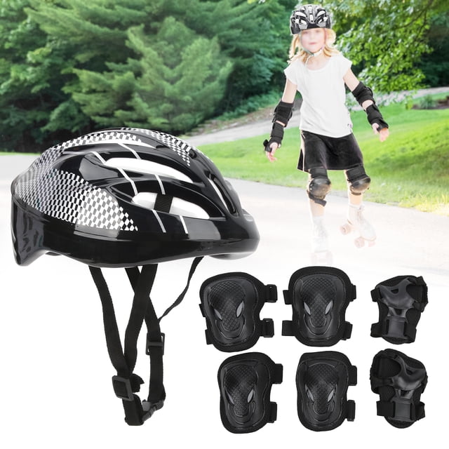 7 en 1 Almohadilla de Codo de Rodilla Guardia de Muñeca, Concha Negra de Alta Densidad, Conchas de PE PE, Adultos, Patinador de Rollero, Juego de Equipeo de Protecció de 11