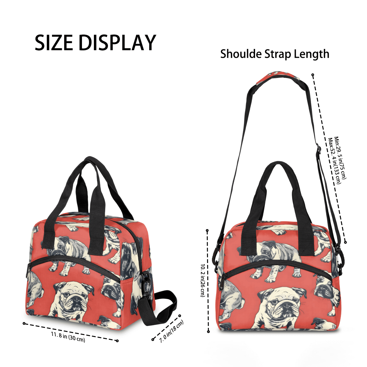 Herdesigns Bulldog Dogs Insulated Lunch Bag for Women Men Adults Large Reusable Lunch Box Leakproof Portable Cooler Tote Bags with Adjustable Shoulder Strap