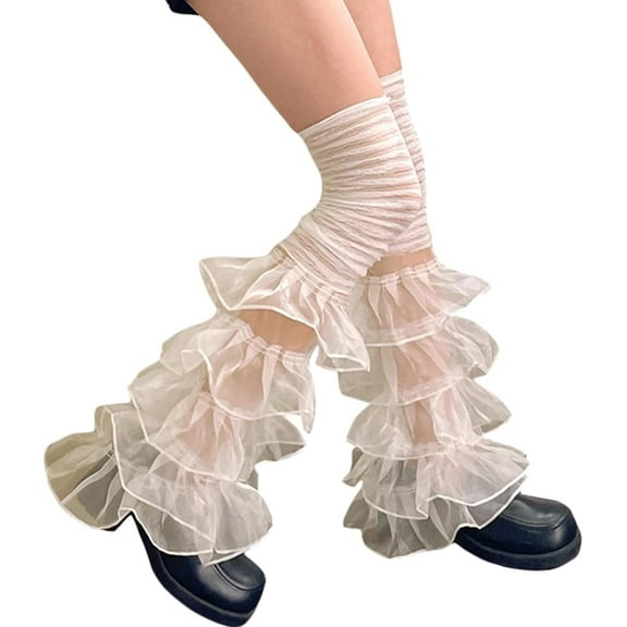 Girl's Y2k Kawaii Leg Warmers Cute Lace Harajuku Leg Sleeves Gothic Lolita Long Slouch Socks for Women Beige