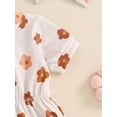 thumbnail image 4 of Newborn Baby Girl Summer Outfits Ribbed Knit Floral Short Sleeve Romper Bodysuit with Bow Headband Set 3 6 9 12 18 Months Cute Clothes, 4 of 7