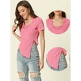 thumbnail image 2 of Unique Bargains Asymmetrical Crop Top for Women's Short Sleeve Square Neck T-shirt XS Pink, 2 of 6