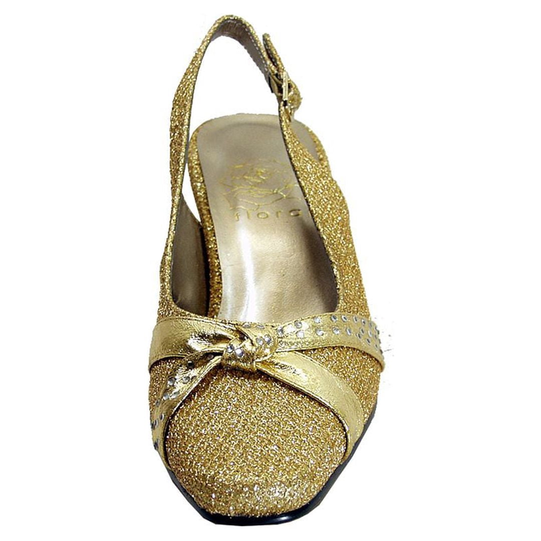 FLORAL Velma Women's Wide Width Dress Slingback Pumps with Bow GOLD 11