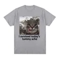 thumbnail image 4 of Sobreviví al dolor de estómago de hoy, camiseta divertida con meme de gato, camiseta de manga corta para hombres y mujeres, camisetas casuales de algodón de gran tamaño, ropa de calle, 4 of 5