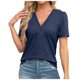 thumbnail image 1 of Blusa informal elegante de manga corta con cuello en V para mujer: diseño plisado, poliéster/spandex, tallas S-XXL, lavable a máquina, versátil para el trabajo o las fiestas., 1 of 7
