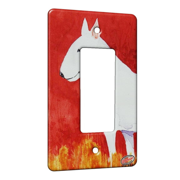 KuzmarK™ 1 Gang Rocker Wall Plate - White Bull Terrier with Autumn Colors Dog Art by Denise Every