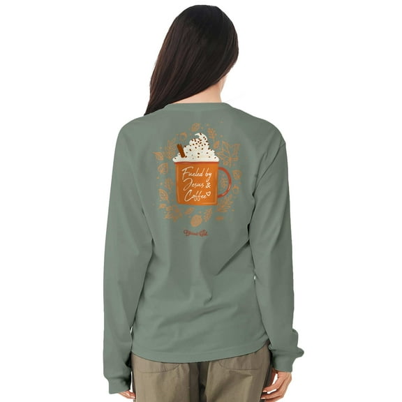 Blessed Girl Womens Long Sleeve T-Shirt Jesus & Coffee, Sage, SM